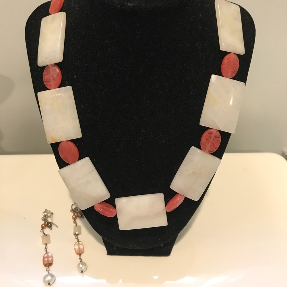 Earring Necklace Set! Genuine Gemstones and Pearls